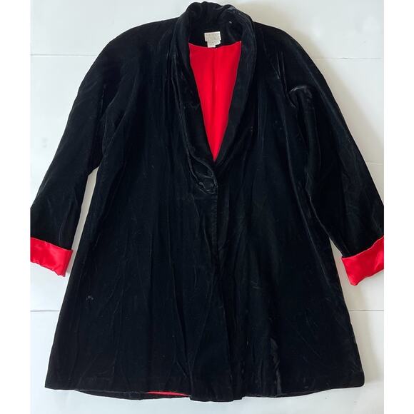 Moda International VTG Velvet Coat Women Black Red Lined Flare Gothic 80’s 90’s - Picture 1 of 10